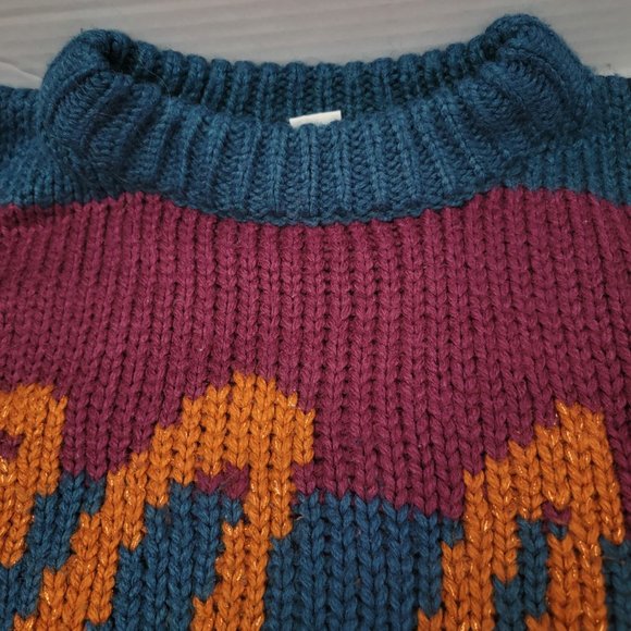 Vintage Susann d oversized Knit Womens Pullover Sweater Teal Purple Orange M - Picture 5 of 10
